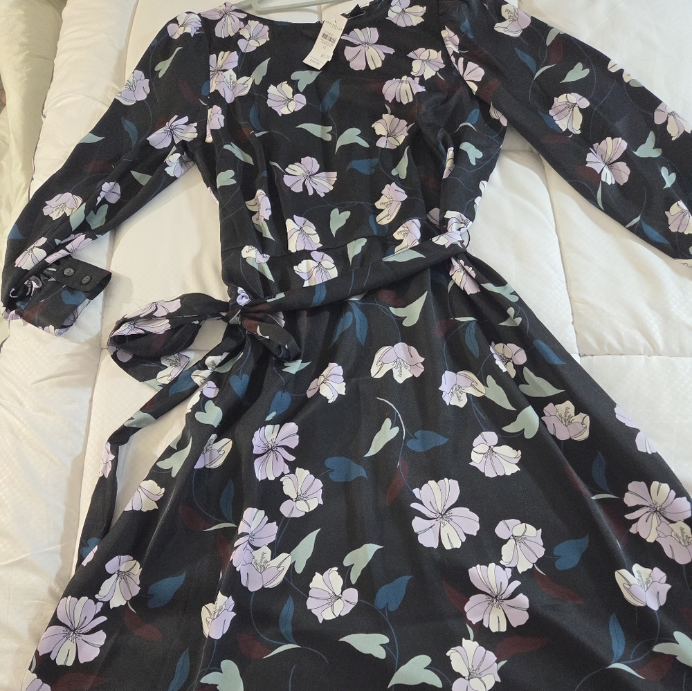 Ann Taylor Factory Black and Purple Floral Midi Dress